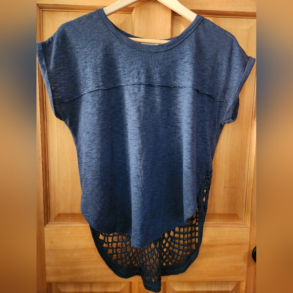 Blu Pepper Medium Blue crotchet detail top